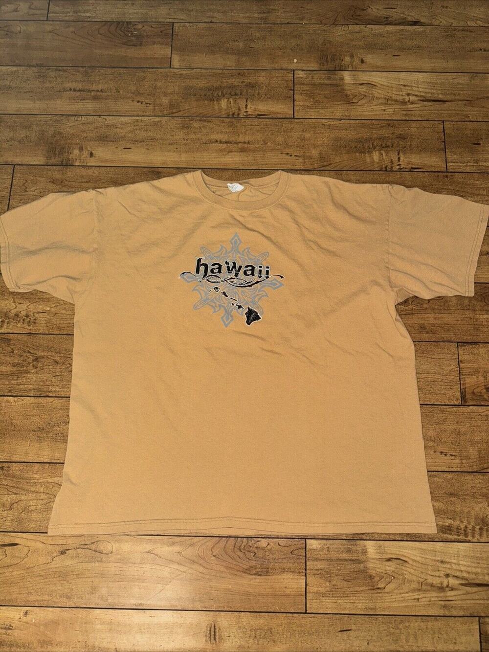 Vintage Hawaii Poly Tribal T-Shirt Tan 3XL 27x28 Surfing Big/Tall